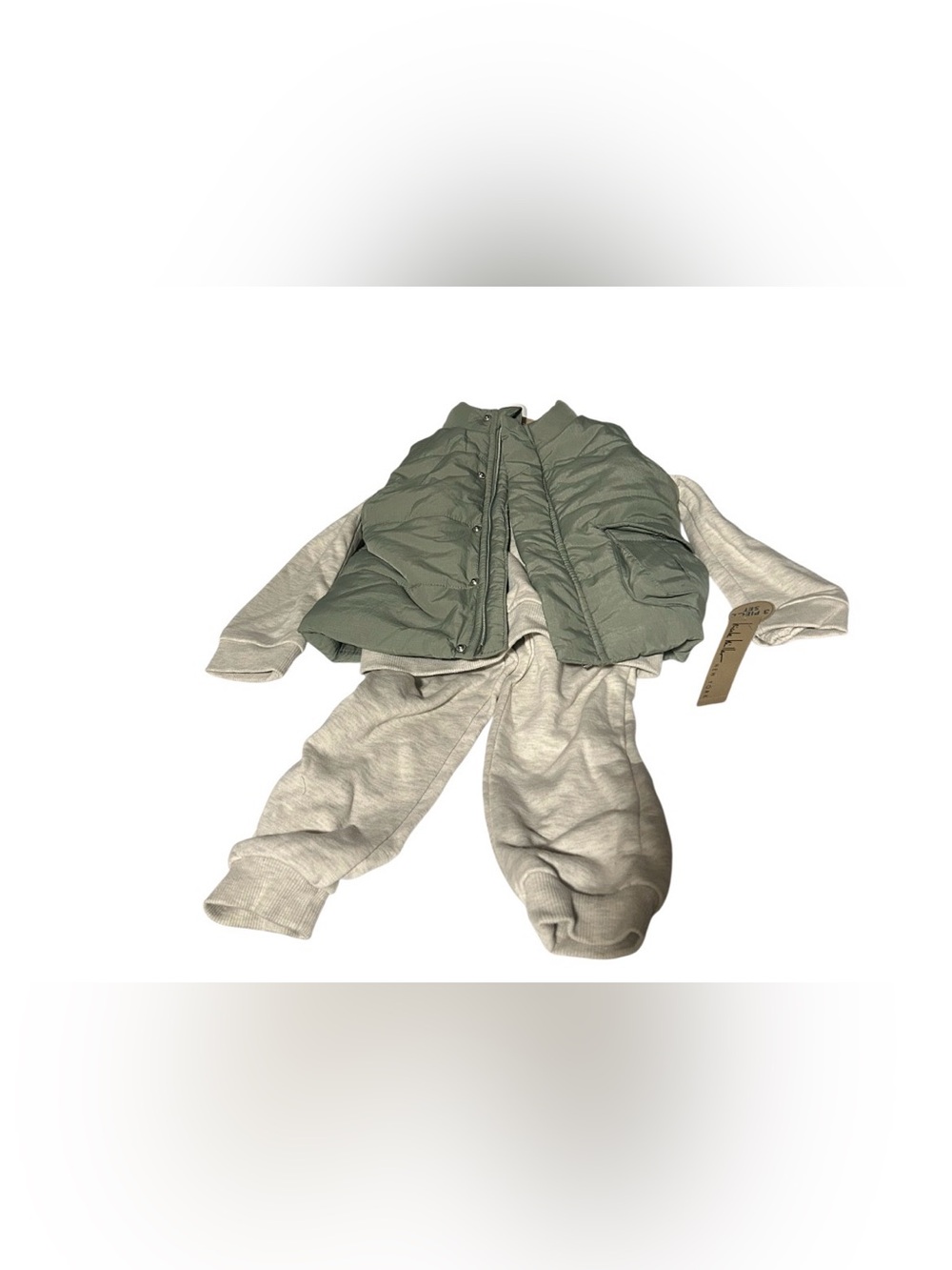 3 Piece Set Quilted Olive Green Puffer Vest and matching set